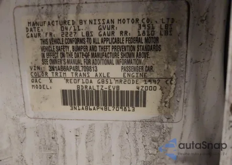 2011 Nissan Sentra 2.0Sr z USA, uszkodzony, nr VIN 3N1AB6AP4BL709813